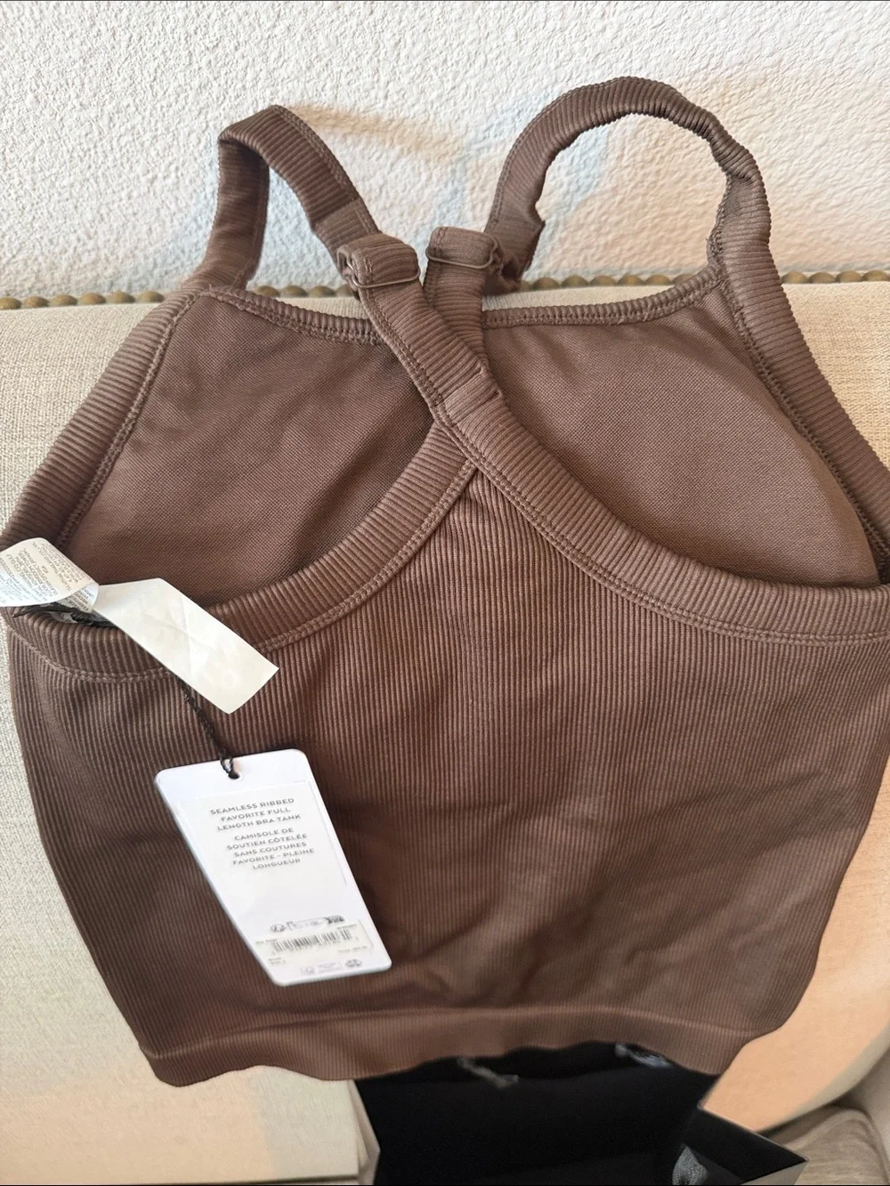 XS ALO Yoga Seamless Ribbed Full-Length Bra Tank — Brown